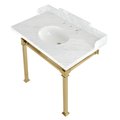 Kingston Brass 36 Carrara Marble Console Sink with Stainless Steel Legs, Marble WhiteBrushed Brass LMS36MOQ7